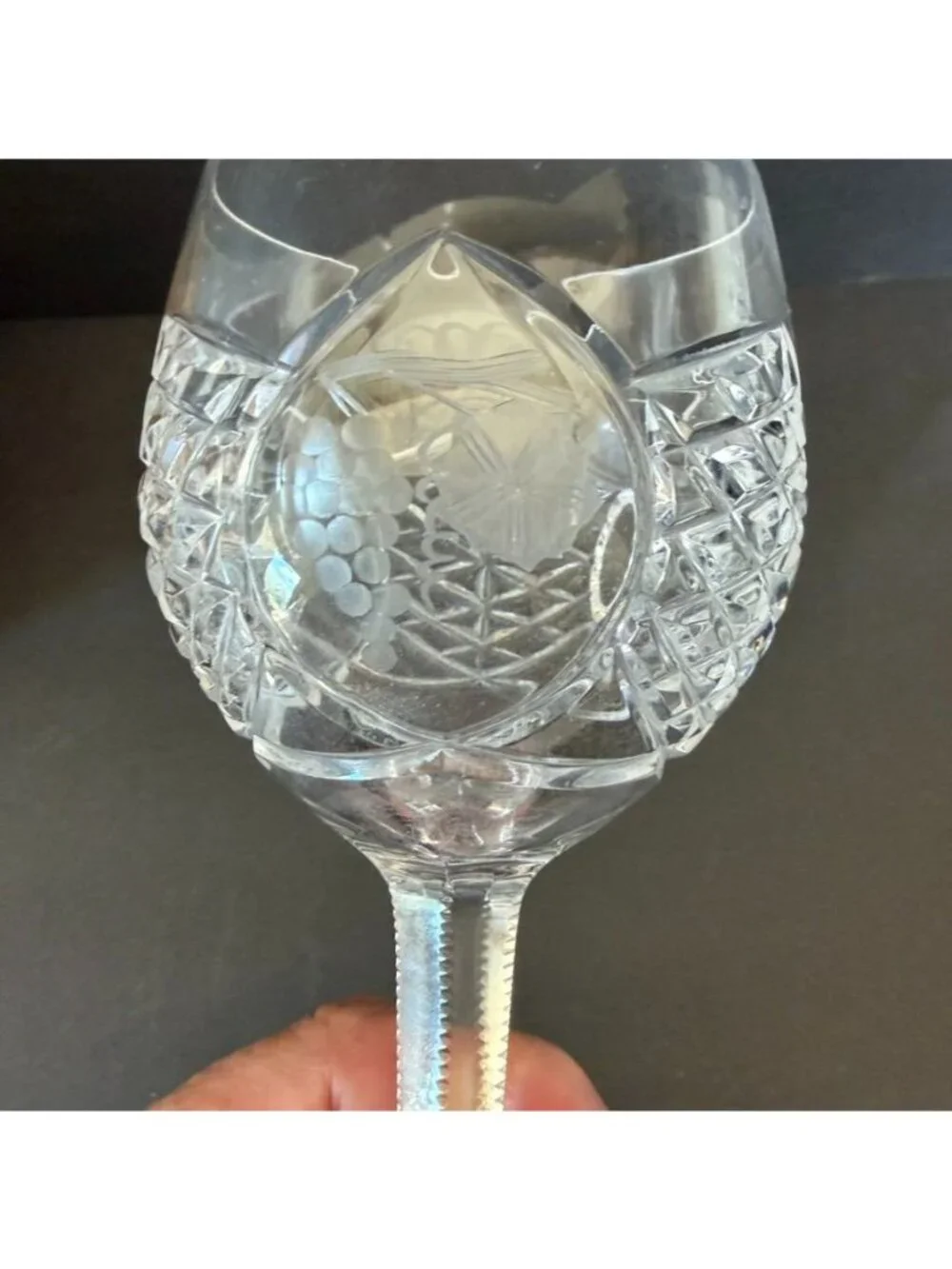 Pair of Vintage Crystal Water Goblets Crisscross Cut Stem Grapes  Discontinued